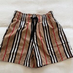 Burberry Striped Swim Shorts in Tan, Black, White & Red